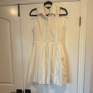A/X Armani Exchange Sleeveless Collared White Pleated Shirt Dress